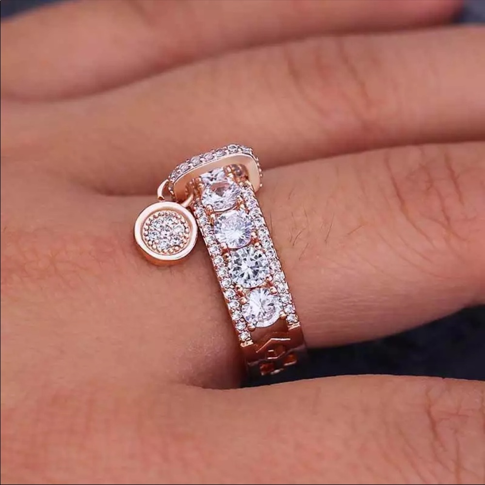 New 18K Rose Gold Plated Diamond Drop Ring - Picture 1 of 3